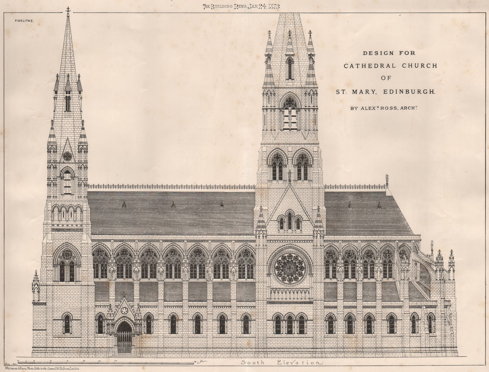 Cathedral Church of St. Mary, Edinburgh; Alexr. Ross, Architect 1873 old print